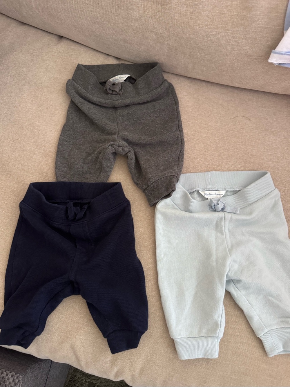 Bundle of Ralph Lauren Baby Sweatpants Trio - Navy, Gray, Light Blue